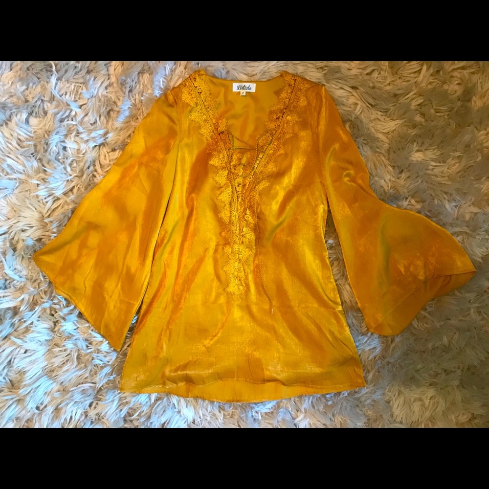 Boho golden bell sleeve w/ pockets dress or tunic